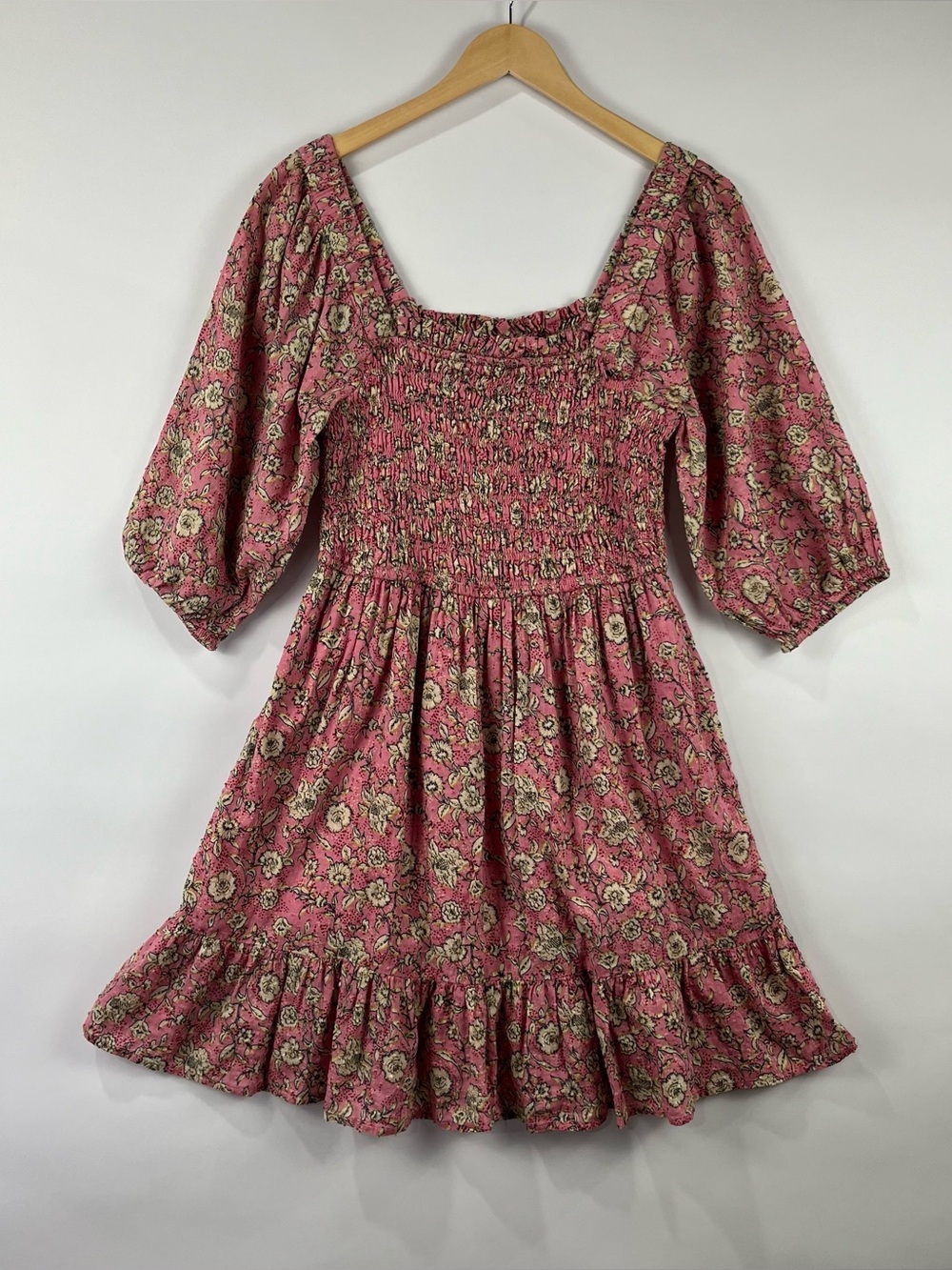 Jessica Simpson 100% Cotton Smocked Floral Puff Sleeve Cottagecore Dress M